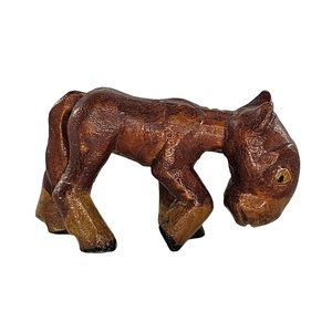 Vintage Wood Carved Sad Horse Miniature Figurine Folk Art *Repaired*
